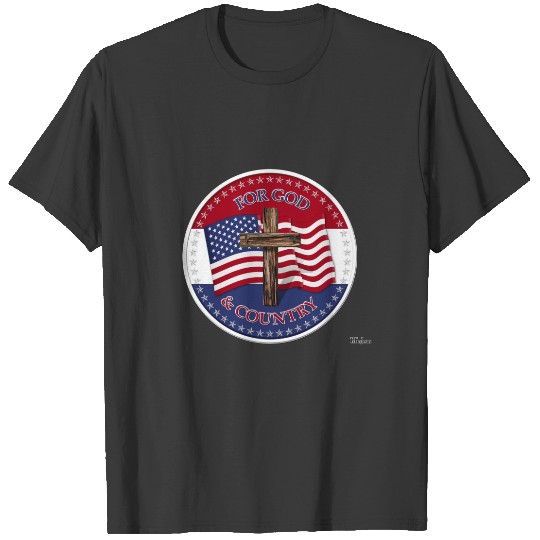 For God And Country - Cross with 50 stars US Flag T-shirt