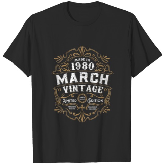 Discover Vintage 41St Birthday March Made 1980 41 Years Old T-shirt
