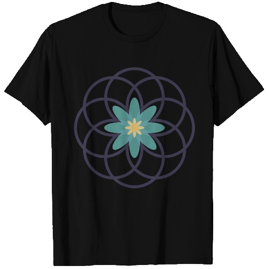 Turquoise and Navy Blue Flower Design T-shirt