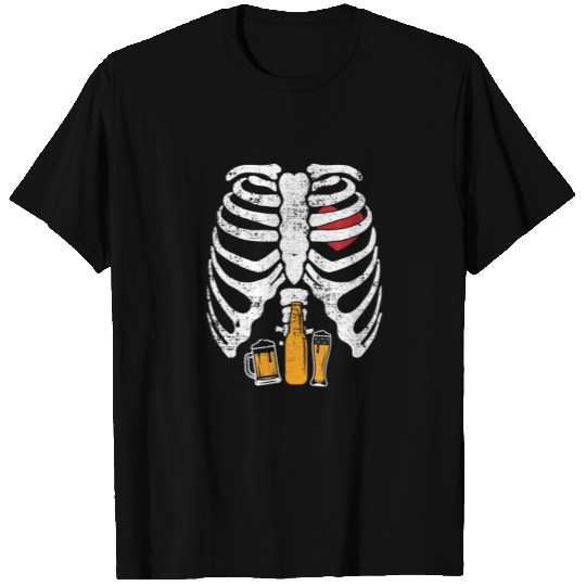 Funny Halloween Skeleton Rib Cage Beer Easy Costum T-shirt