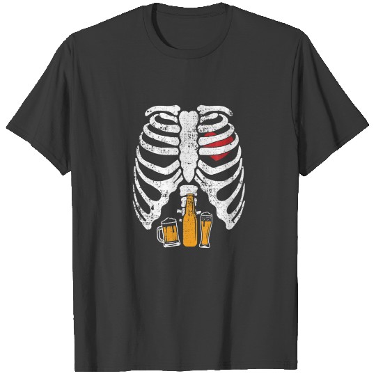 Funny Halloween Skeleton Rib Cage Beer Easy Costum T-shirt