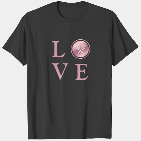 Tennis Love Pink Rose Gold Typography Cute Rackets T-shirt