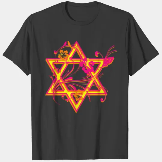 Neon Tropical Hibiscus Star of David T-shirt