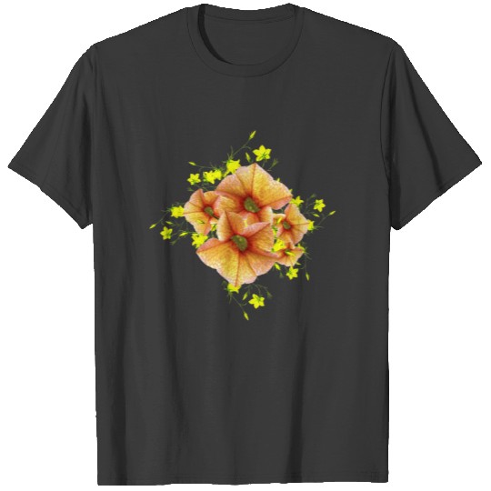 Stylish Apricot Orange and Yellow Posies T-shirt