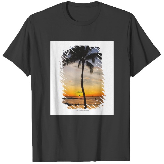 Silhouette of one Palm Tree by a Red Orange Sunset T-shirt
