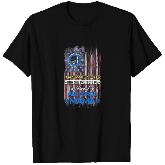 USA Flag She Protects Me Proud US Air Force Mama T-shirt