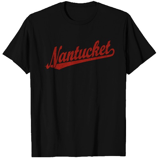 Nantucket script logo in red distressed T-shirt