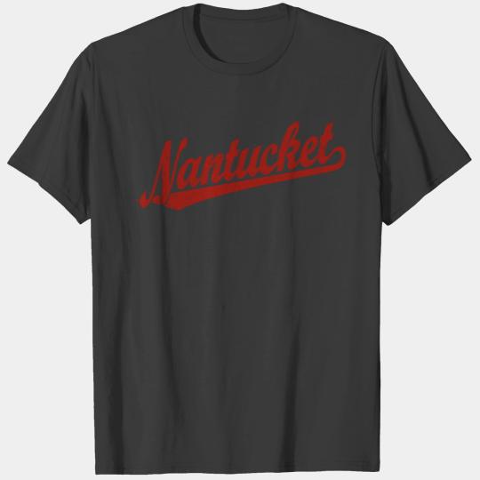 Nantucket script logo in red distressed T-shirt