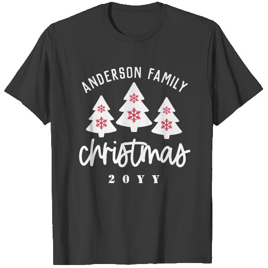 Red White Tree Snowflake Family Name Christmas T-shirt