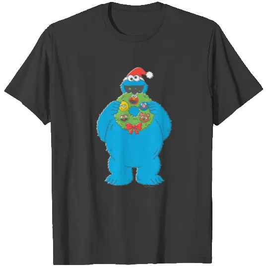 Vintage Cookie Monster Christmas Wreath T-shirt