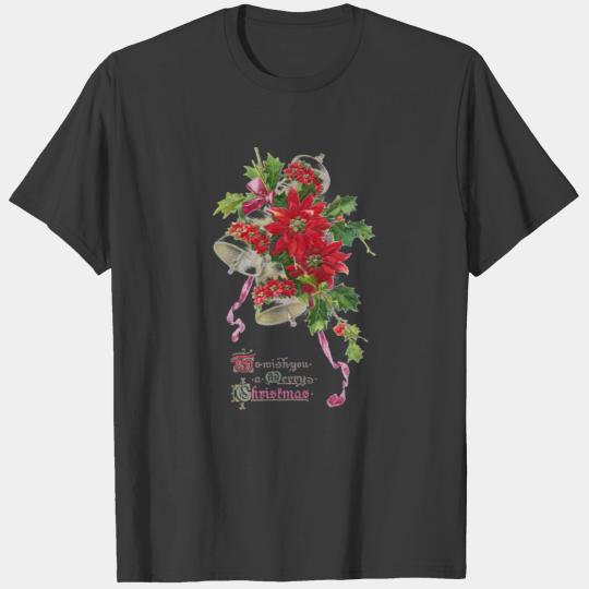 Poinsettia Bells and Holly Vintage Christmas T-shirt