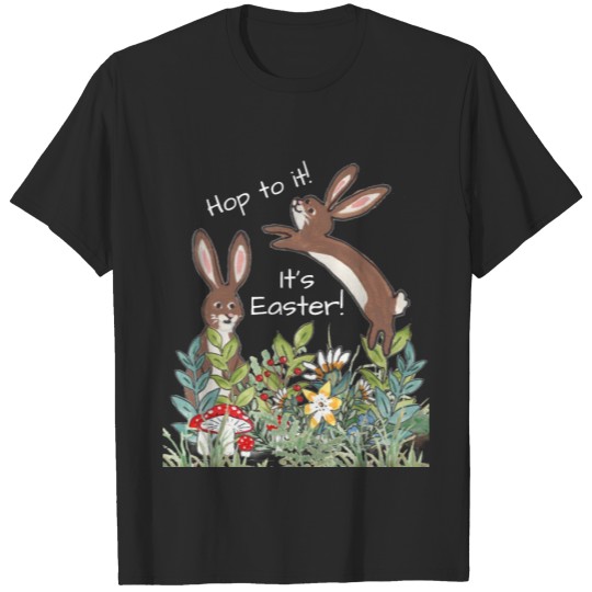 Discover Spring Easter Bunny Rabbits & Flowers Watercolor T-shirt