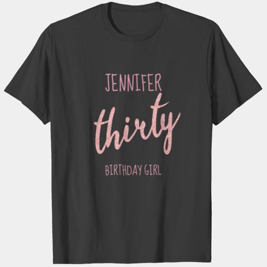 Rose Gold Black 30 Birthday Party Glitter "Thirty" T-shirt