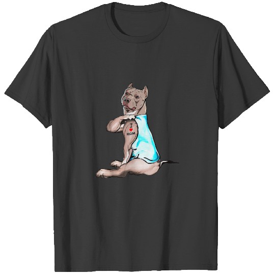 Funny Dog Pitbull I Love Mom Tattoo T Dog Lovers Sleeveless T-shirt