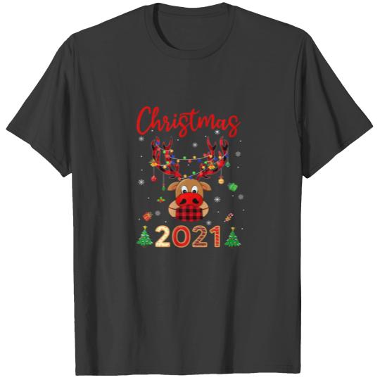 Rudolph Reindeer Mask Plaid Matching Family Christ T-shirt