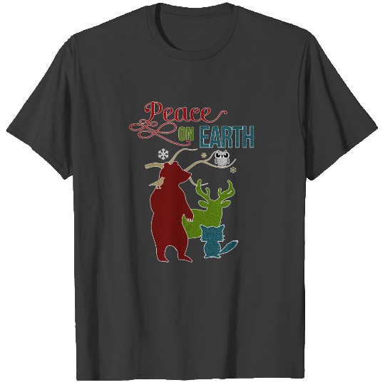 Peace on Earth Wildlife Themed Holiday T-shirt