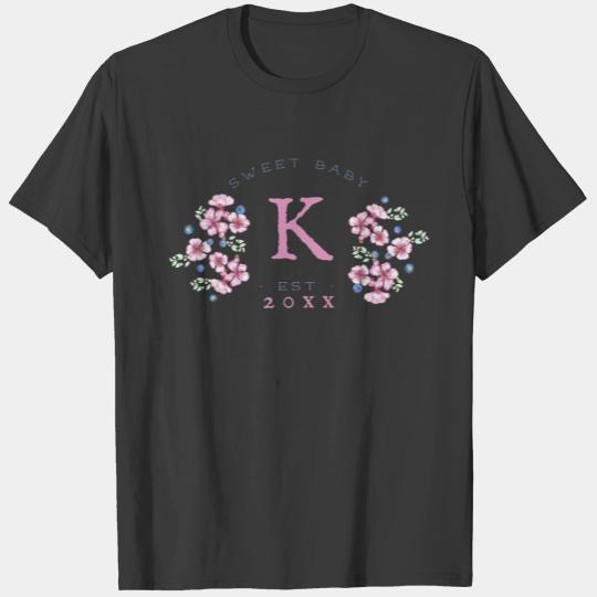 Blueberry Pink Blossoms Monogram T-shirt