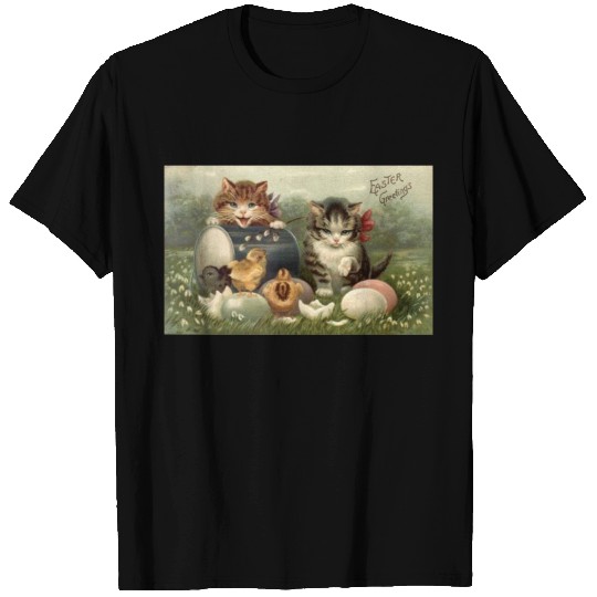 Vintage Victorian Retro Art Cats Kittens Easter T-shirt