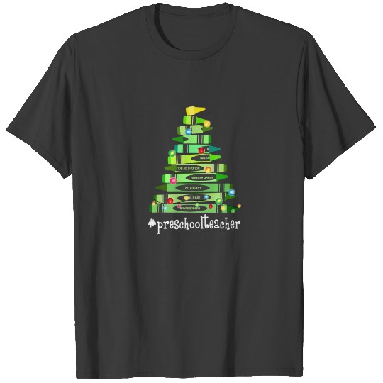 Christmas Crayon Preschool Teacher Tree-Best Funny T-shirt