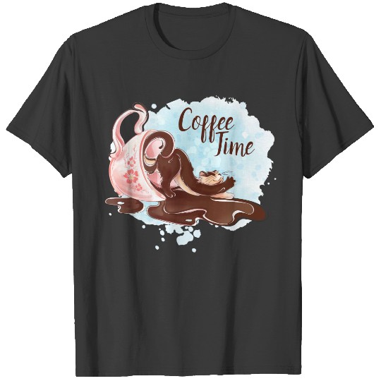 Discover Watercolor Coffee Time Cat T-shirt
