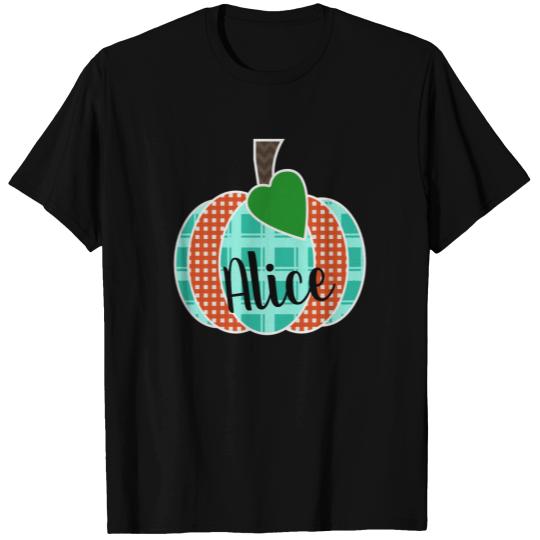 Orange Gingham and Teal Plaid Pumpkin Girls T-shirt
