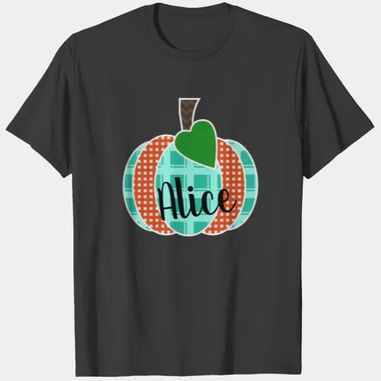 Orange Gingham and Teal Plaid Pumpkin Girls T-shirt
