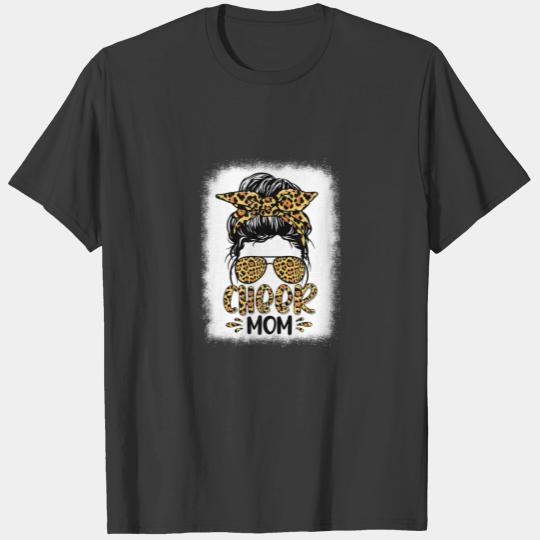 Cute Messy Bun Cheer Mom Funny Leopard Bandana Mot T-shirt