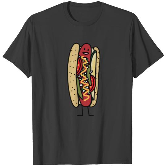 Chicago Style Hot Dog hot red poppy bun mustard T-shirt