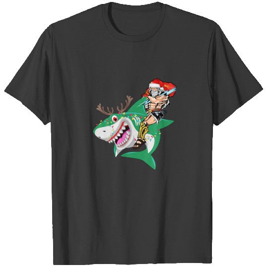 Halfbody Zeus As Santa Claus Riding Shark Lights C T-shirt