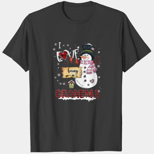 Womens I Love Being A Grandma Snowman Christmas T-shirt