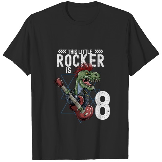 Discover Kids Rock And Roll Music T Rex Dinosaur 8Th Birthd T-shirt