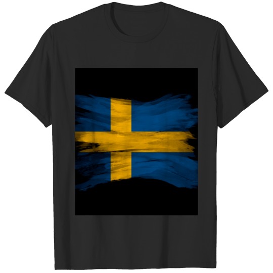 Discover Sweden flag brush stroke, national flag T-shirt