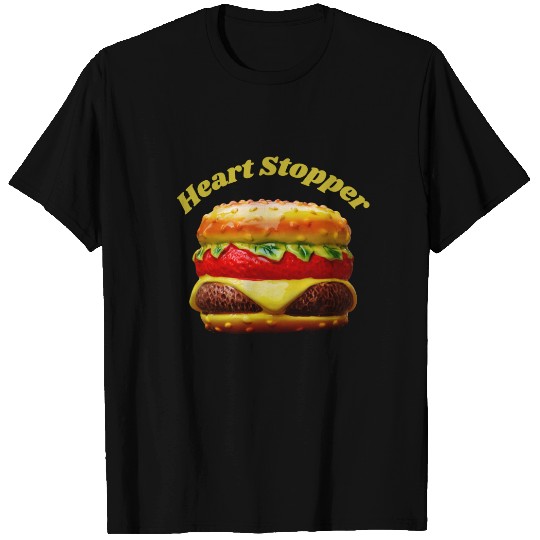 Funny Cheeseburger Heart Stopper Design T-shirt