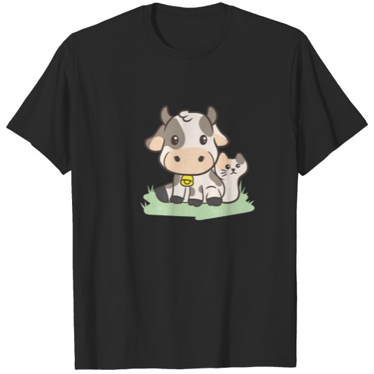 Cow With A Cat Farmer Aesthetic Japanese - Cute Ka T-shirt
