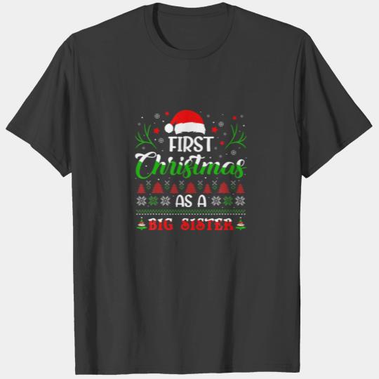 First Christmas As A Big Sister Santa Hat Family X T-shirt