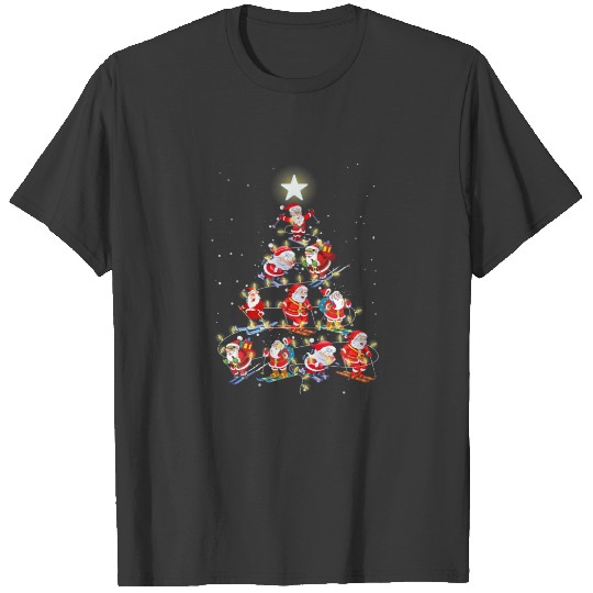 Santa Skiing Christmas Tree Lights Xmas For Men Wo T-shirt
