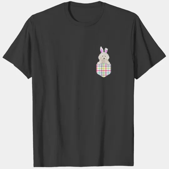 Easter Plaid White Poodle Bunny Dog In Pocket T-shirt