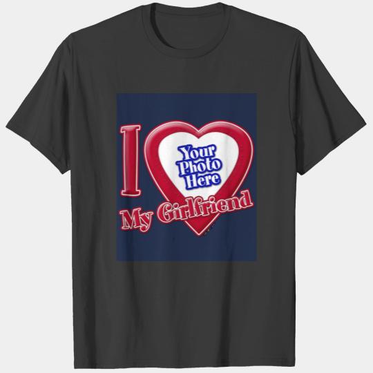 I Love My Girlfriend Photo Red Heart Navy Blue T-S T-shirt
