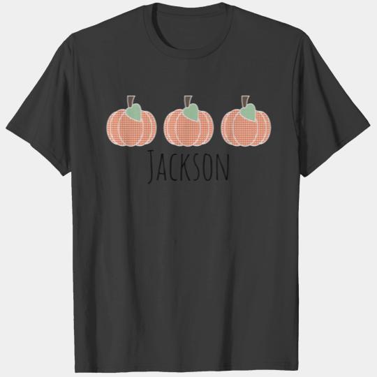 Boys Orange Gingham Pumpkin Trio Personalized T-Sh T-shirt