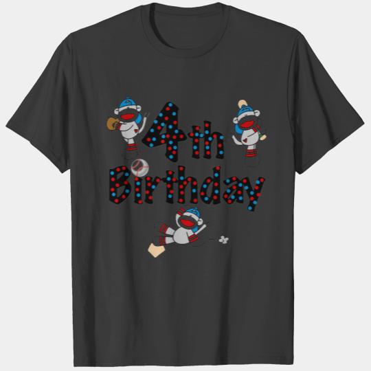 Sock Monkey Baseball 4th Birthday T-shirt