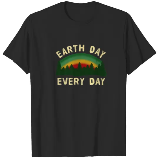 Retro Earth Day Rainbow Pine Tree Forest Earth Day T-shirt