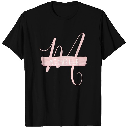 Simple Rose Gold Paint Name Monogram Black T-shirt