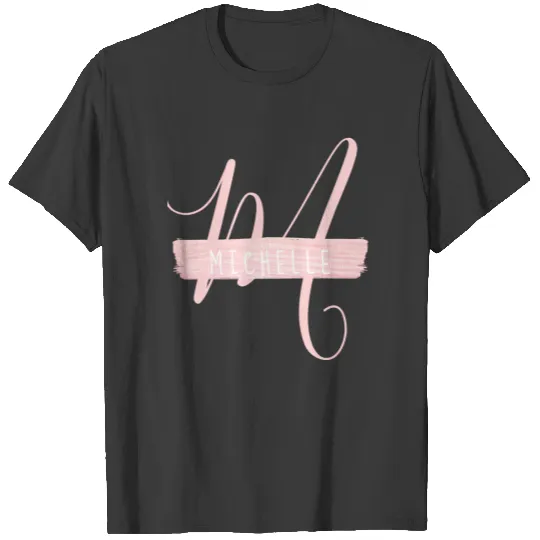 Simple Rose Gold Paint Name Monogram Black T-shirt