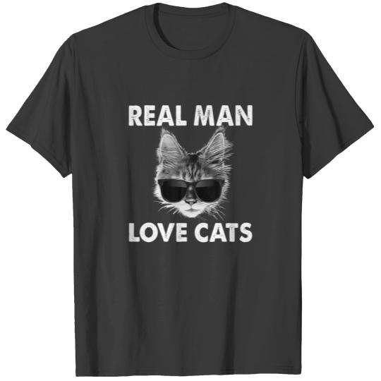 Vintage Real Man Love Cats Halloween Cat Sunglasse T-shirt