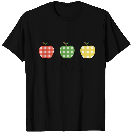 Boys Green Red Yellow Gingham Plaid Apple T-shirt