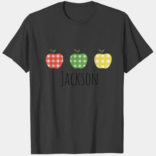 Boys Green Red Yellow Gingham Plaid Apple T-shirt