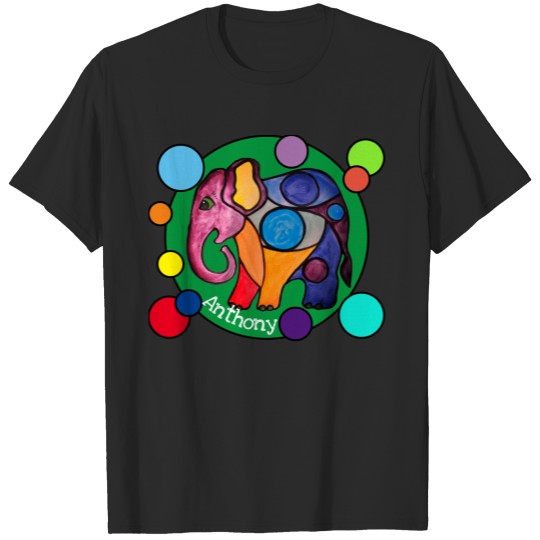 Colorful Abstract Elephant Painting Green Circle T-shirt