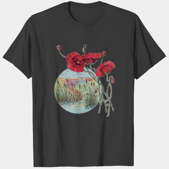 Scarlet Poppies Victorian Illustration T-shirt