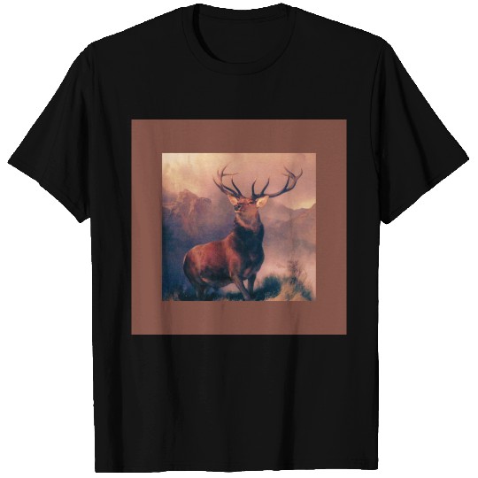 Scottish Highland stag with burnt orange trim T-shirt