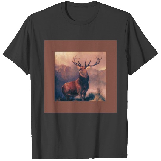 Scottish Highland stag with burnt orange trim T-shirt